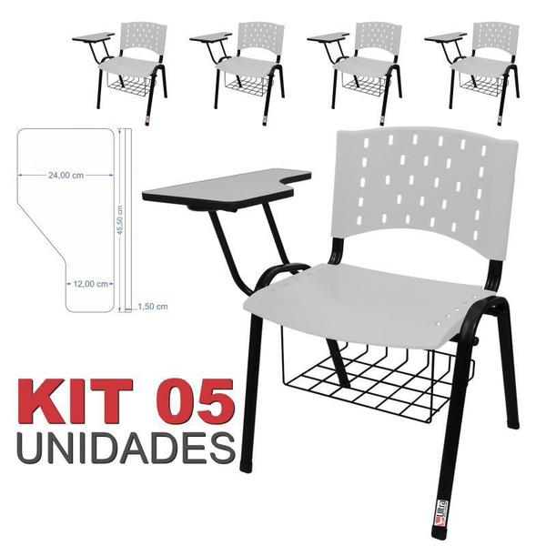 Imagem de Cadeira Universitária Plástica Branca Com Porta Livros 5 Unidades - ULTRA Móveis