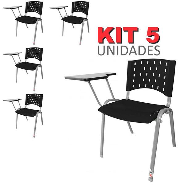 Imagem de Cadeira Universitária Plástica Preta 5 Unidades Base Prata - ULTRA Móveis