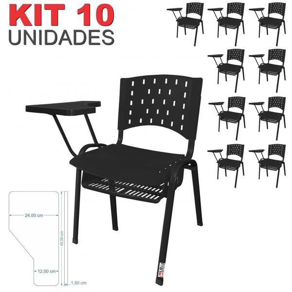 Imagem de Cadeira Universitária Plástica Preta com Porta Livros Plástico 10 Unidades Prancheta Plástica - ULTRA Móveis