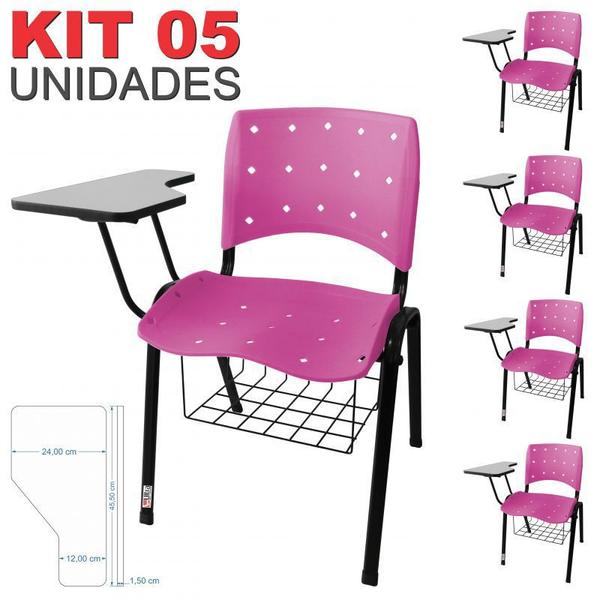 Imagem de Cadeira Universitária Plástica Rosa Anatômica Com Porta Livros 5 Unidades - ULTRA Móveis