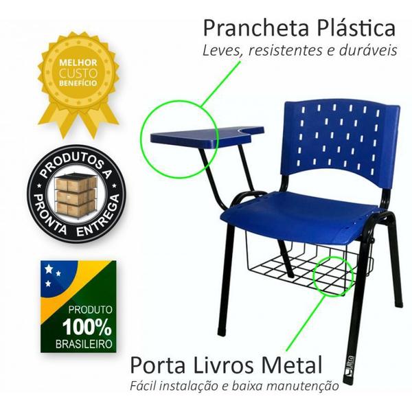 Imagem de Cadeira Universitária Plástica Verde Com Porta Livros 10 Unidades Prancheta Plástica - ULTRA Móveis