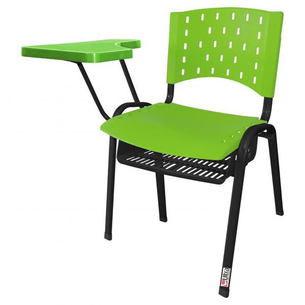 Imagem de Cadeira Universitária Plástica Verde com Porta Livros Plástico 10 Unidades Prancheta Plástica - ULTRA Móveis