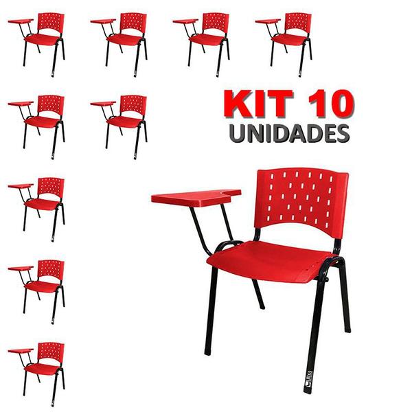Imagem de Cadeira Universitária Plástica Vermelha 10 Unidades Prancheta Plástica - ULTRA Móveis