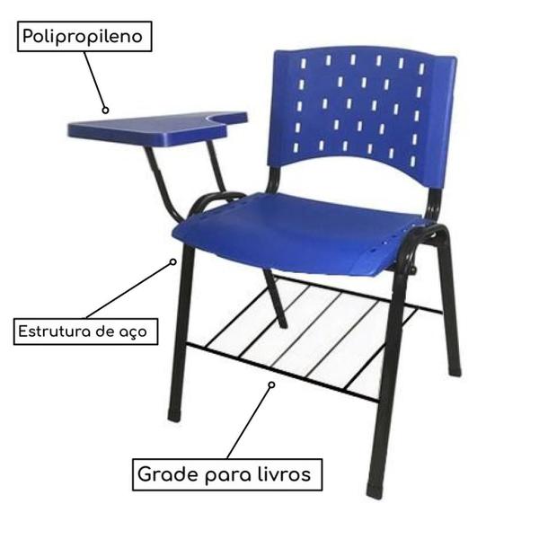 Imagem de Cadeira Universitária PRANCHETA PLÁSTICA com Porta Livros - Cor Azul - REALPLAST - 32019