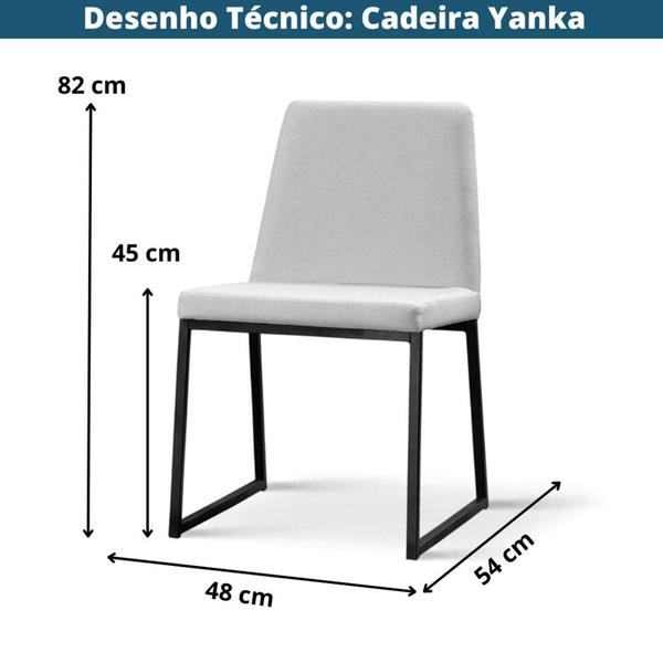 Imagem de Cadeira Yanka Daf Móveis Multilaminada Revestida Espuma D28 Linho Azul Jeans Base Aço Carbono Preto