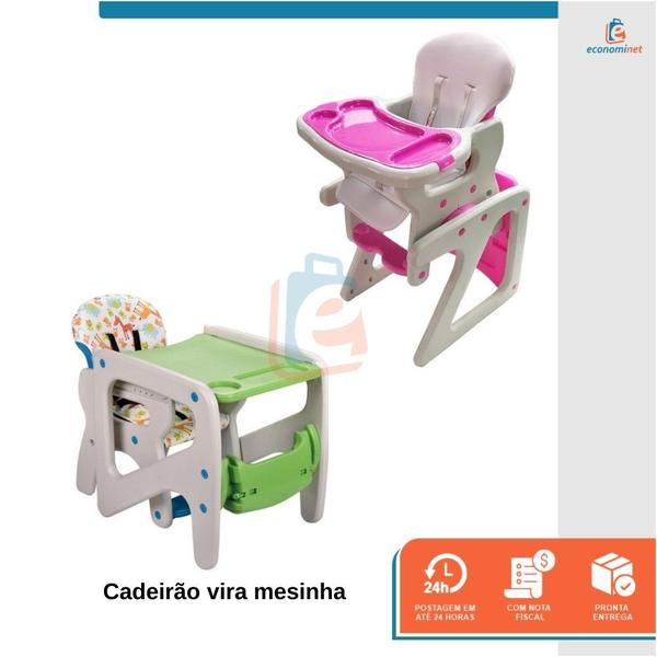 Imagem de Cadeirão 2 Em 1 mesinha e alimentação vira mesinha desmontavel alta com porta copo infantil papinha restaurante comida almoço bandeja removivel