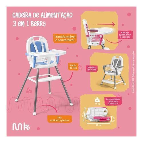 Imagem de Cadeirinha Alimentação 3 Em 1 Portátil Berry Cinza Multikids