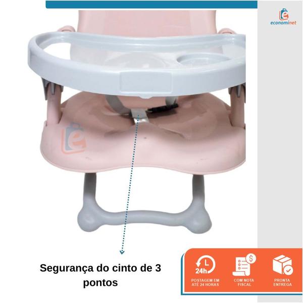 Imagem de Cadeirinha Assento Booster Bebê Cadeira de Refeição Alimentacão 6 a 36 Meses Até 15 Kg Ajuste Altura De Mesa Dobravel Compacta Com Bandeja