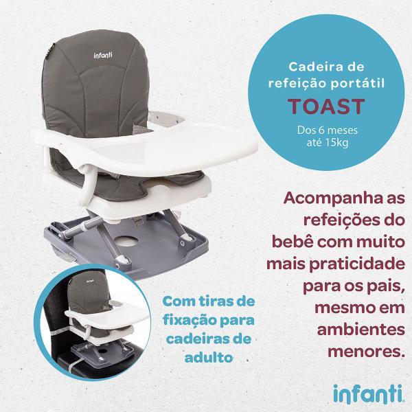 Imagem de Cadeirinha De Alimentação Para Bebê Portátil Infanti Toast Cadeira Refeição Assento de Elevação Infantil 6+ Meses até 15kg Preto Black Lush