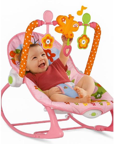 Cadeirinha de Bebê Balanço Infantil 2 em 1 com Vibração e Música Para Bebês e Crianças até 18kg - ROSA - Toys Import
