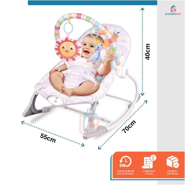 Imagem de Cadeirinha de Bebê Descanso Balanço Musical Vibratória Repouso Cinto 5 Pontos Brinquedos Até 18 kg Repouseira Vibra e Toca Ajustável Portátil Bouncer