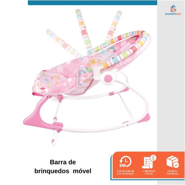 Imagem de Cadeirinha de Bebê Descanso Balanço Musical Vibratória Repouso Cinto 5 Pontos Brinquedos Até 18 kg Repouseira Vibra e Toca Ajustável Portátil Bouncer