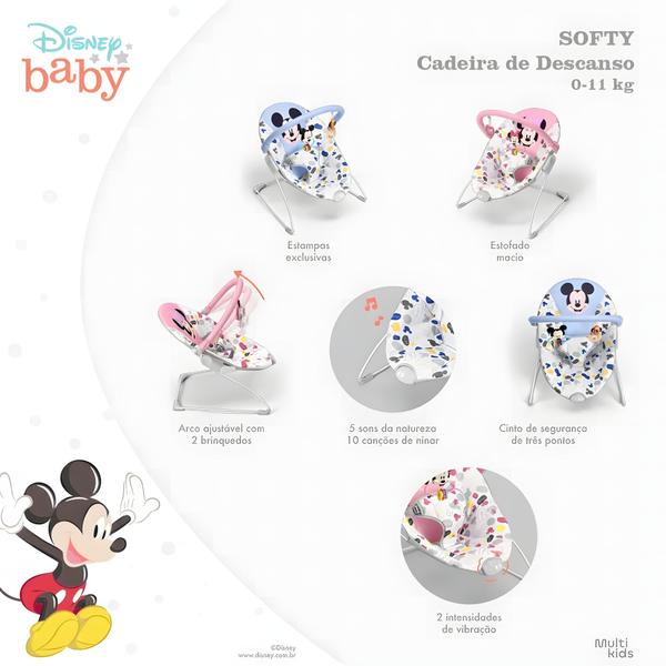 Imagem de Cadeirinha De Bebê Descanso Infantil Rosa Minnie Softy Vibratória Musical - Multikids