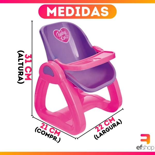 Imagem de Cadeirinha De Papinha P/ Boneca Menina Brincar Baby Love + Kit Papinha