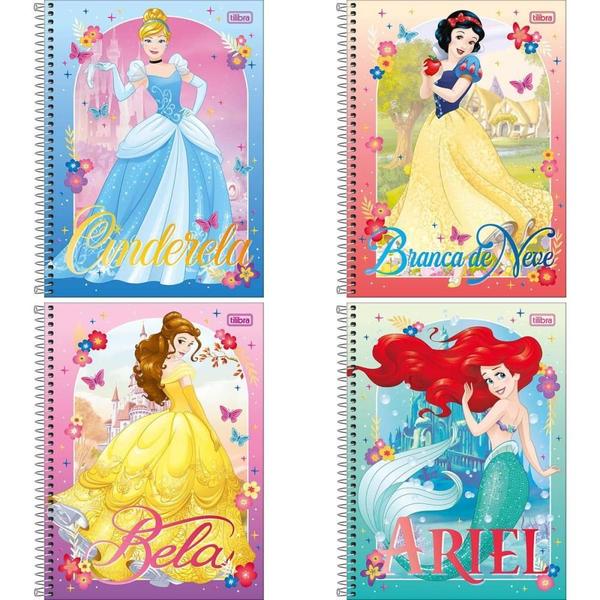 Imagem de Caderno 10X1 Capa Dura Princesas 160 Folhas FIT Pacote com 4 Unidades