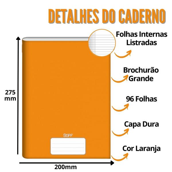 Imagem de Caderno Brochura Grande Capa Dura 96 Folhas Kit 3un Stiff Escolar Educação Infantil e Fundamental