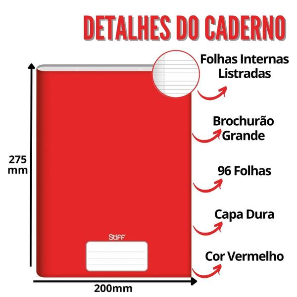 Imagem de Caderno Brochura Grande Capa Dura 96 Folhas Kit 3un Stiff Escolar Educação Infantil e Fundamental