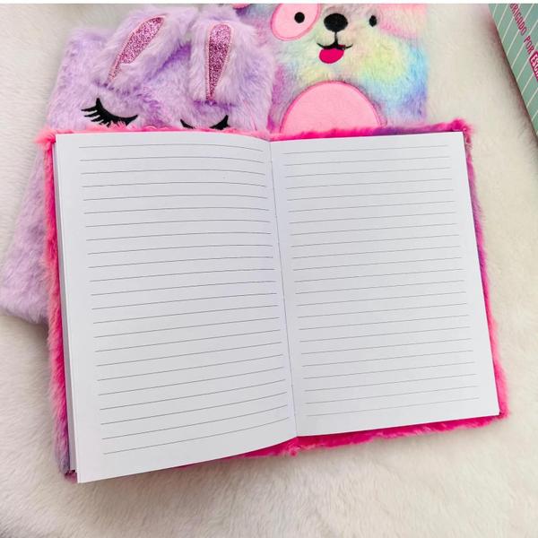 Imagem de Caderno Capa Em Pelúcia Gatinho Kawaii Premium 96 Folhas