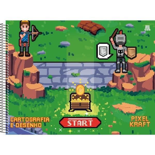 Imagem de Caderno de Desenho Universitário Capa Dura Pixel KRAFT 60 Folhas - Pacote com 5