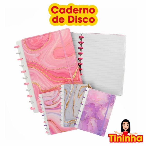 Imagem de Caderno de Disco Tipo Inteligente Mármorizado Estampado 11 Discos Grande Pautado 80 Fls