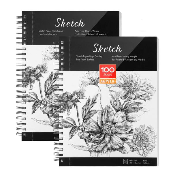 Imagem de Caderno de esboços AGPTEK 9 x 12" 100 folhas, 100 g, 2 pacotes