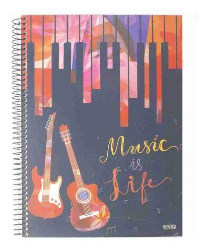 Imagem de Caderno de Musica Grande 80 Folhas Pentagrama Capa Dura Music Is Life