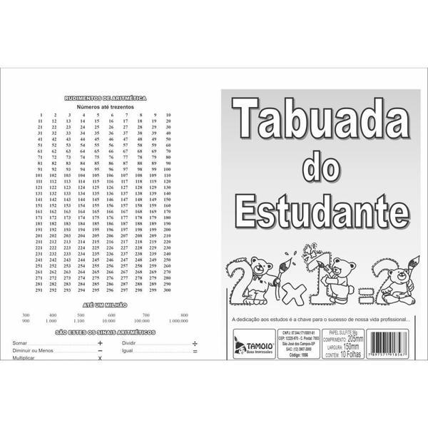 Imagem de Caderno de Tabuada Tabuada do Estudante 10 Folhas