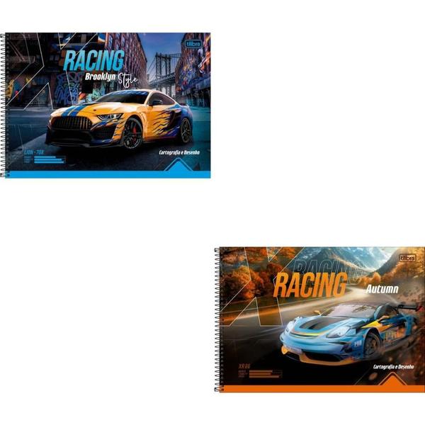 Imagem de Caderno Desenho Universitário Capa Dura X-RACING 80 Folhas Espiral Pacote com 04