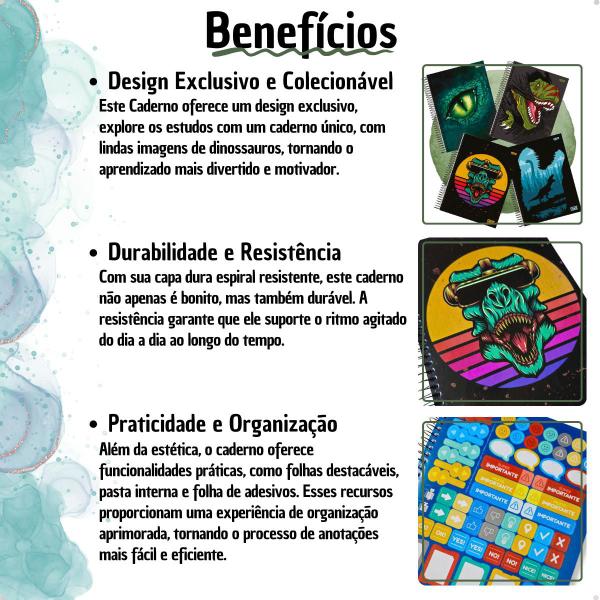 Imagem de Caderno Dinossauro 10 Materias Menino Masculino Universitario Capa Dura Dino Animais Espiral Infantil Adulto Escola Faculdade Colegio