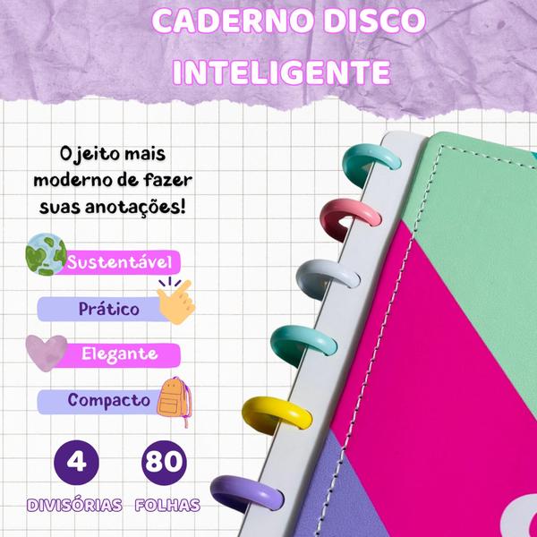 Imagem de Caderno Disco Inteligente Estampado 4 Divisórias + 60 Folhas Grande A4 com pauta