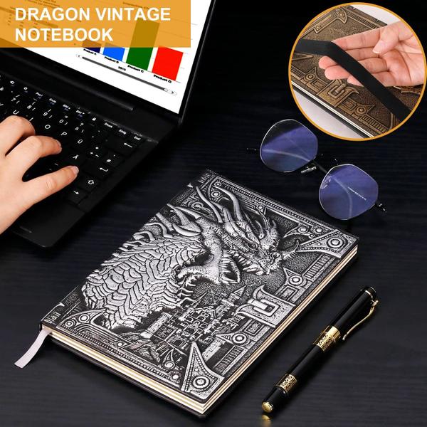 Imagem de Caderno DND Dragon 3D em couro em relevo, diário A5 com caneta