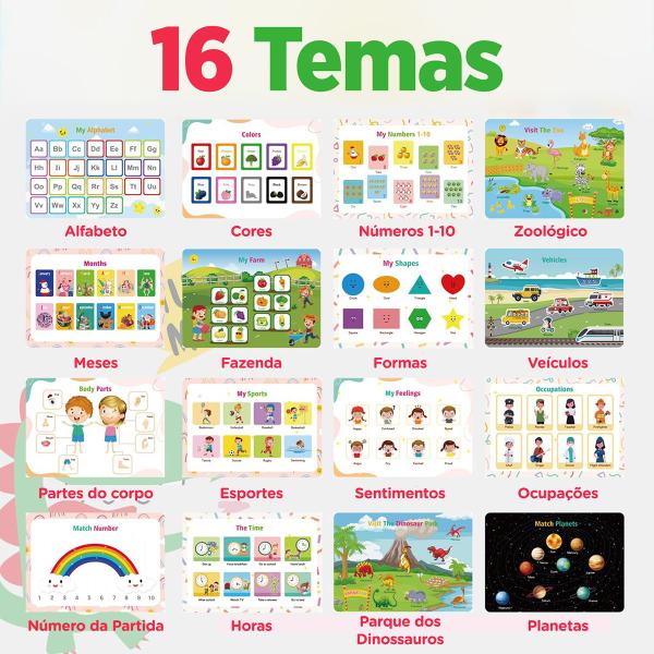 Imagem de Caderno Infantil Educativo 16 temas Montessori Sensorial Atividades de Aprendizado em Inglês Para Crianças Livro Cards