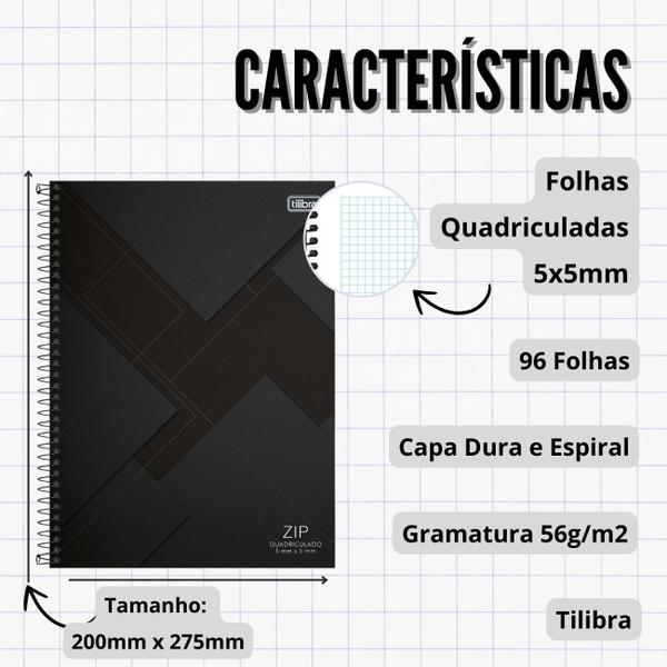 Imagem de Caderno Quadriculado 5x5mm Capa Dura Tilibra Kit 2un 96f Escolar Universitário Ideal Matemática Desenho Técnico Escrita