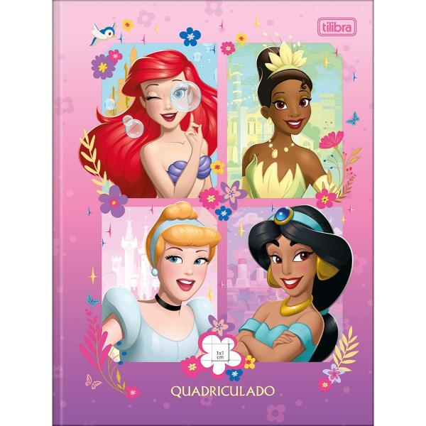 Imagem de Caderno Quadriculado Brochura Grande Princesas 40 Folhas Capa Dura - Tilibra  Costurado  Desenho Animado