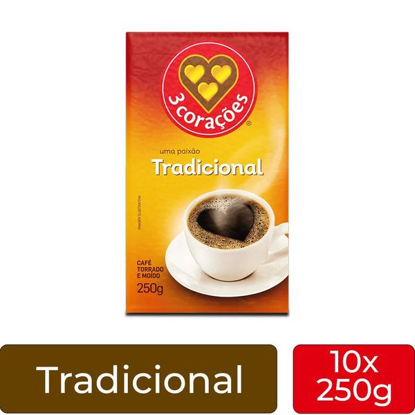 Imagem de Café 3 Corações Tradicional a Vácuo Kit 10 Pacotes de 250g