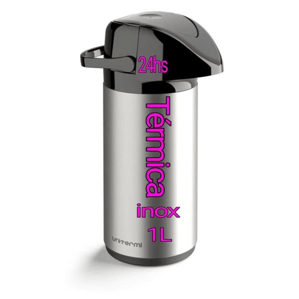 café com chocolate Garrafa Térmica de pressão 1L Aço Inox café Água quente Por 24 Horas - UNITERMI INVICTA Imagem de café com chocolate Garrafa Térmica de pressão 1L Aço Inox café Água quente Por 24 Horas