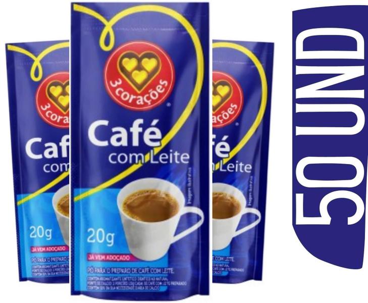 Café com Leite 3 Corações 20g - 25 Sachês - 3 Coracoes Imagem de Café com Leite 3 Corações 20g - 25 Sachês