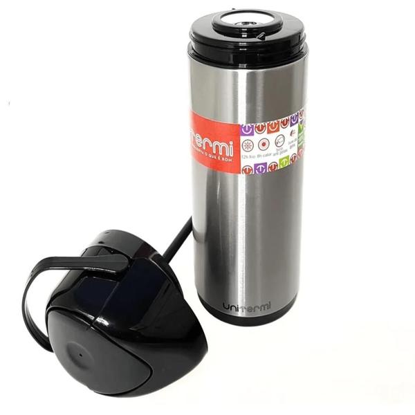 café especial Garrafa Térmica de pressão 1L Aço Inox café Água quente Por 24 Horas - UNITERMI INVICTA Imagem de café especial Garrafa Térmica de pressão 1L Aço Inox café Água quente Por 24 Horas