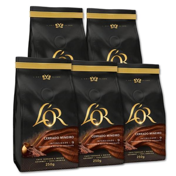 Café Gourmet Lor Cerrado Mineiro Moído Kit 5 Pacotes 250G - L'Or Imagem de Café Gourmet Lor Cerrado Mineiro Moído Kit 5 Pacotes 250G