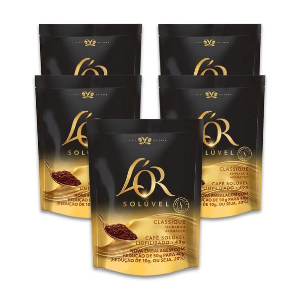 Café Gourmet Solúvel Lor Classique Kit 5 Sachês 40G - L'Or Imagem de Café Gourmet Solúvel Lor Classique Kit 5 Sachês 40G