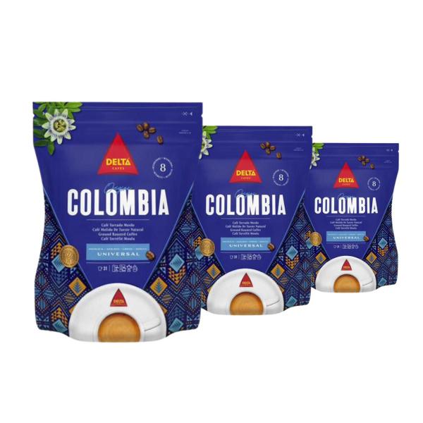 Café Moído Importado, Delta, Colombia, 3 Pacotes de 250g - Delta Cafés Imagem de Café Moído Importado, Delta, Colombia, 3 Pacotes de 250g