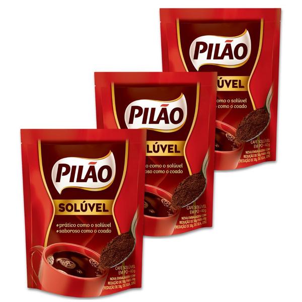 Café Pilão Solúvel Tradicional Kit 3 Sachês 40g Imagem de Café Pilão Solúvel Tradicional Kit 3 Sachês 40g