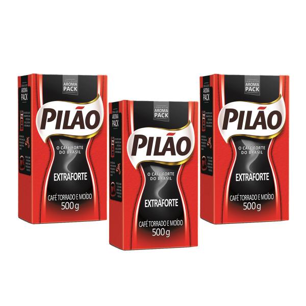 Imagem de Café Pilão Torrado e Moido Extra Forte À Vácuo 500g Kit 3