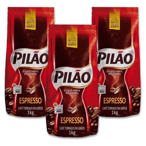 Café Pilão Torrado em Grãos Espresso Kit 3 Pacotes 1kg Imagem de Café Pilão Torrado em Grãos Espresso Kit 3 Pacotes 1kg