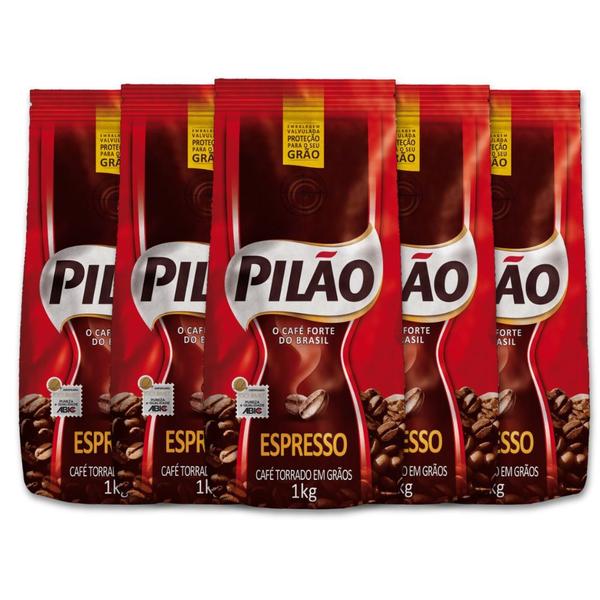 Café Pilão Torrado em Grãos Espresso Kit 5 Pacotes 1kg Imagem de Café Pilão Torrado em Grãos Espresso Kit 5 Pacotes 1kg