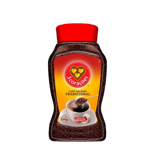 Café Solúvel Granulado 3 Corações Tradicional Vidro 200g Imagem de Café Solúvel Granulado 3 Corações Tradicional Vidro 200g