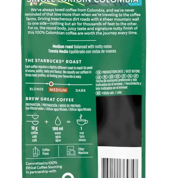 Café Starbucks Single-Origin Colombia Torrado e Moído - 250g Imagem de Café Starbucks Single-Origin Colombia Torrado e Moído - 250g