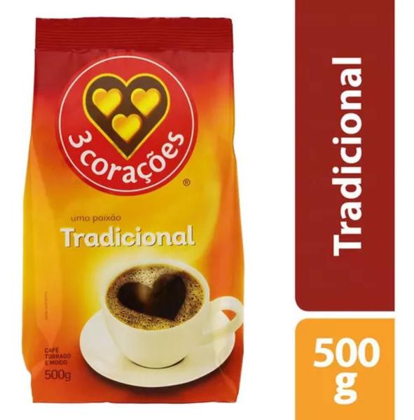 Imagem de Café Torrado e Moído Tradicional 3 Corações Pacote 500g