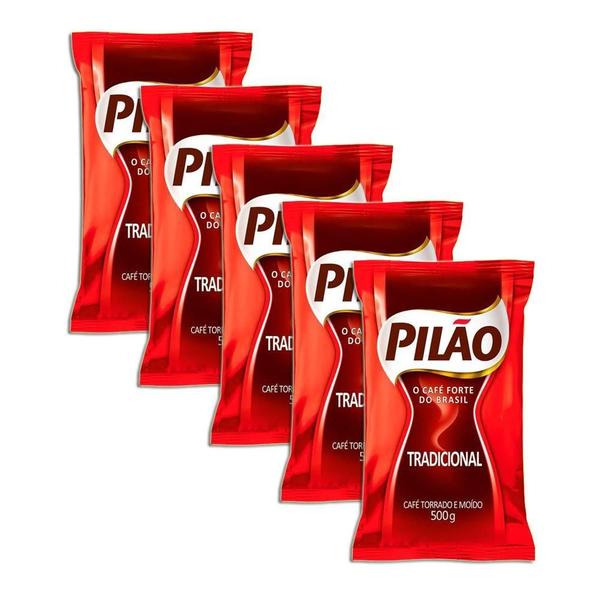 Café Torrado E Moído Tradicional Almofada Pilão 500G Kit 5 Imagem de Café Torrado E Moído Tradicional Almofada Pilão 500G Kit 5