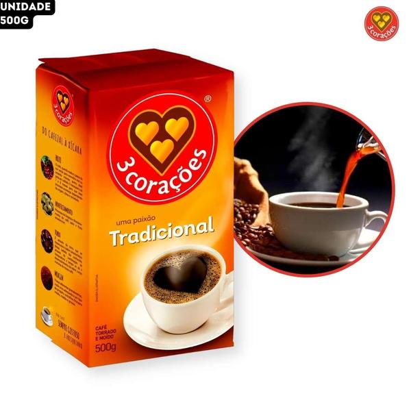 Imagem de Café Torrado e Moído Tradicional Vácuo 3 Corações - 500g - Unidade